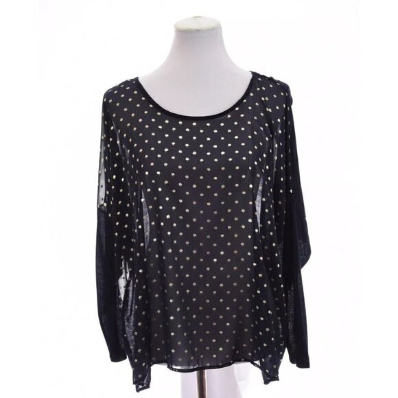 Bobeau Womens Oversized Sheer Tunic Top Metallic Gold Dot Print Blue Sz Medium - Picture 9 of 9
